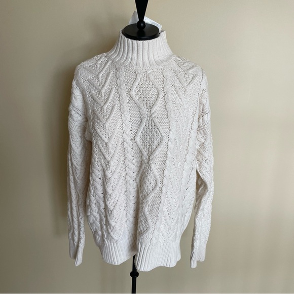 NWT Lauren Ralph Lauren Fisherman Sweater Ivory L - Picture 1 of 6